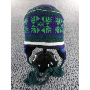 Columbia Earflap Hat Beanie Knit Snowflakes Tassels Unisex One Size